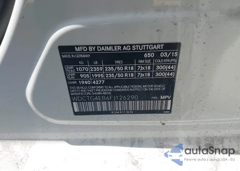 2015 Mercedes-Benz Gla from USA, damaged, VIN WDCTG4EB6FJ126290